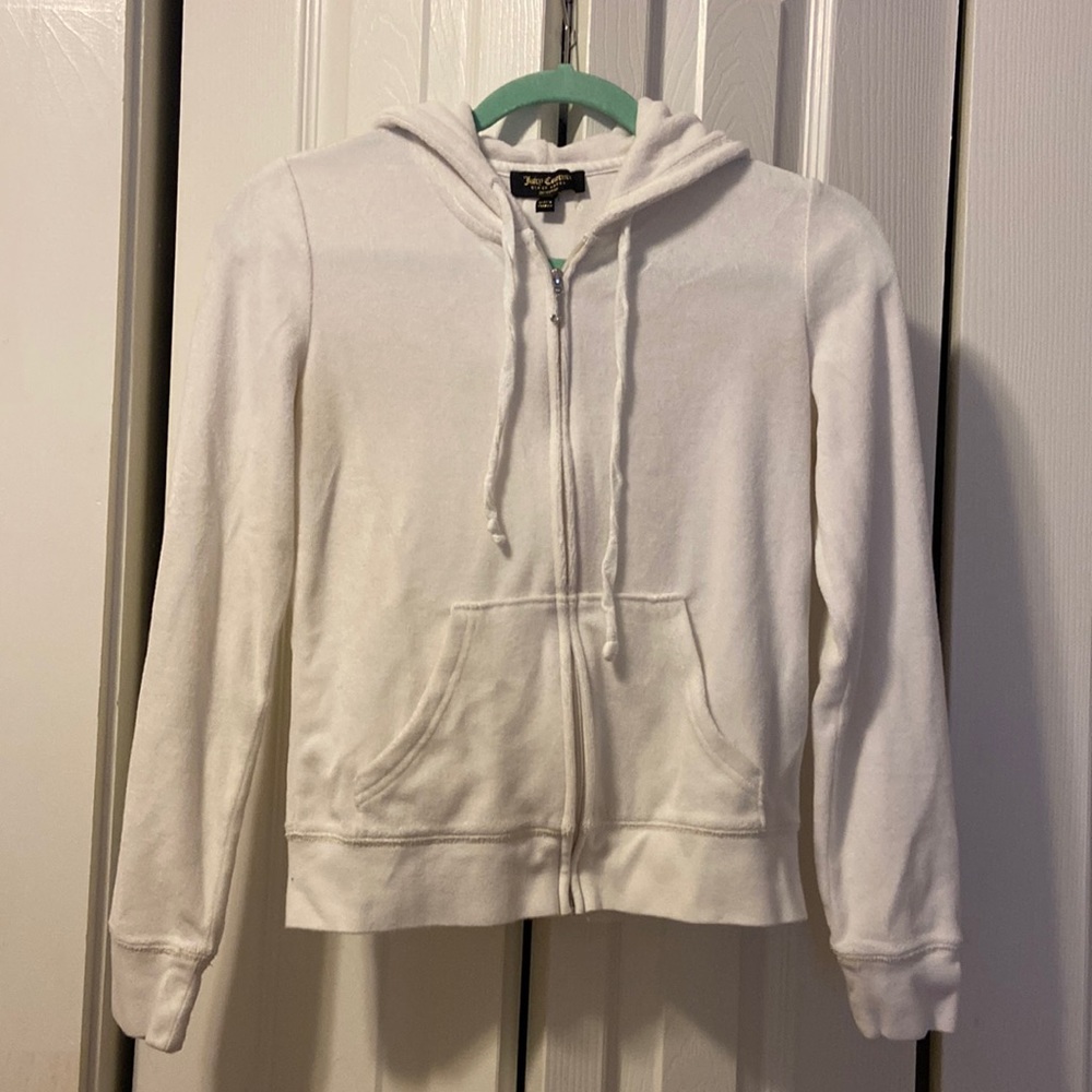 XS White/off white Velour Juicy Couture zip up hoodie